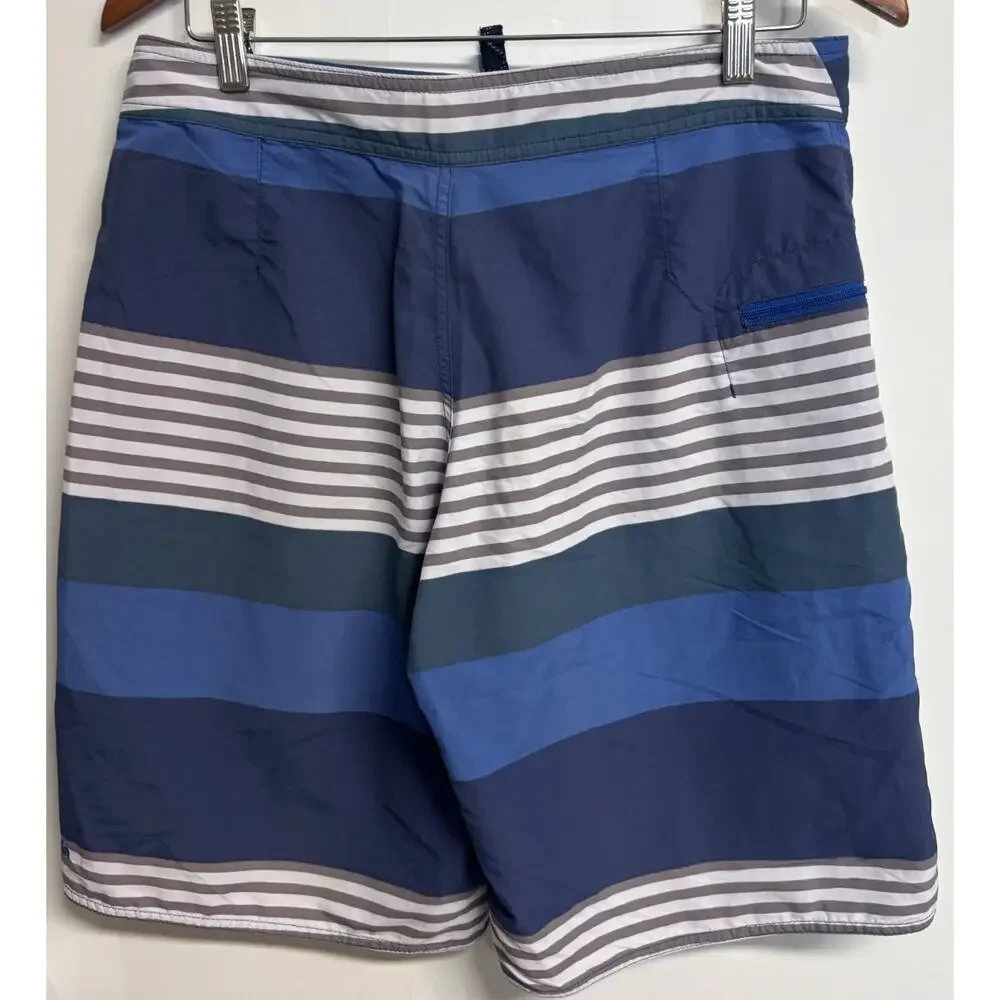 Patagonia Board Shorts 30 Men's Blue Striped Nylon Pockets Beach Surf Swimwear